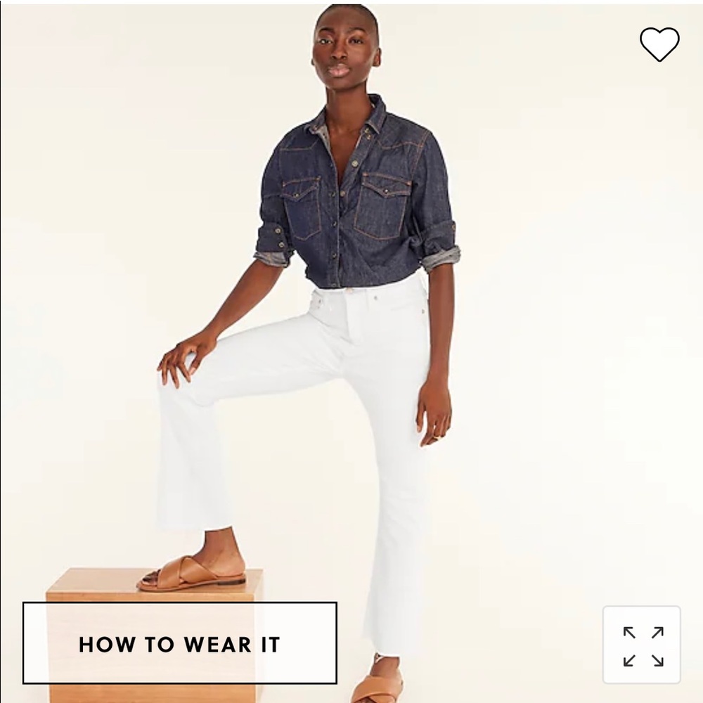 J Crew Billie Demi Boot Crop white jeans